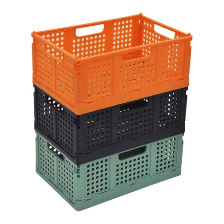 Cajón Organizador M Caja Plástica Plegable Apilable Multiuso Naranja