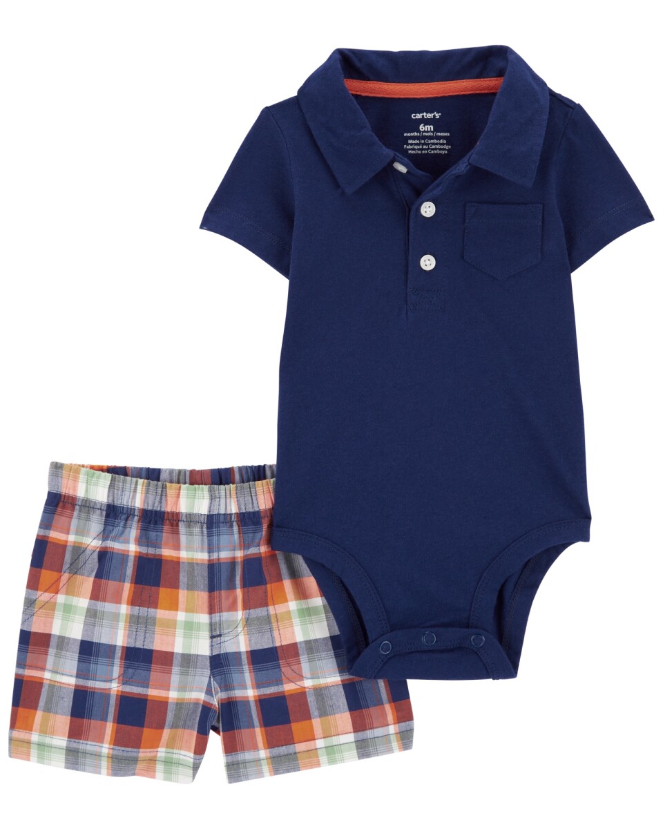 Set dos piezas de algodón, short escocés y body polo 
