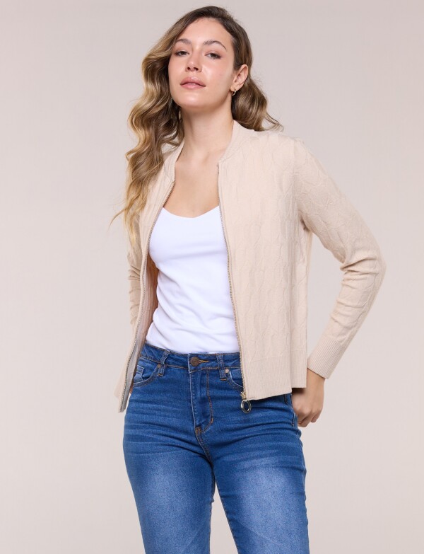 Cardigan Tejido Con Cierre Y Textura Labrada BEIGE