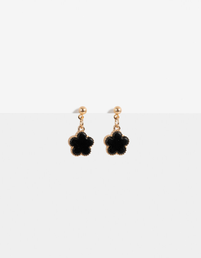Aros Colgantes Cortos Esmaltado Aros Colgantes Flor Lucky - Dorado