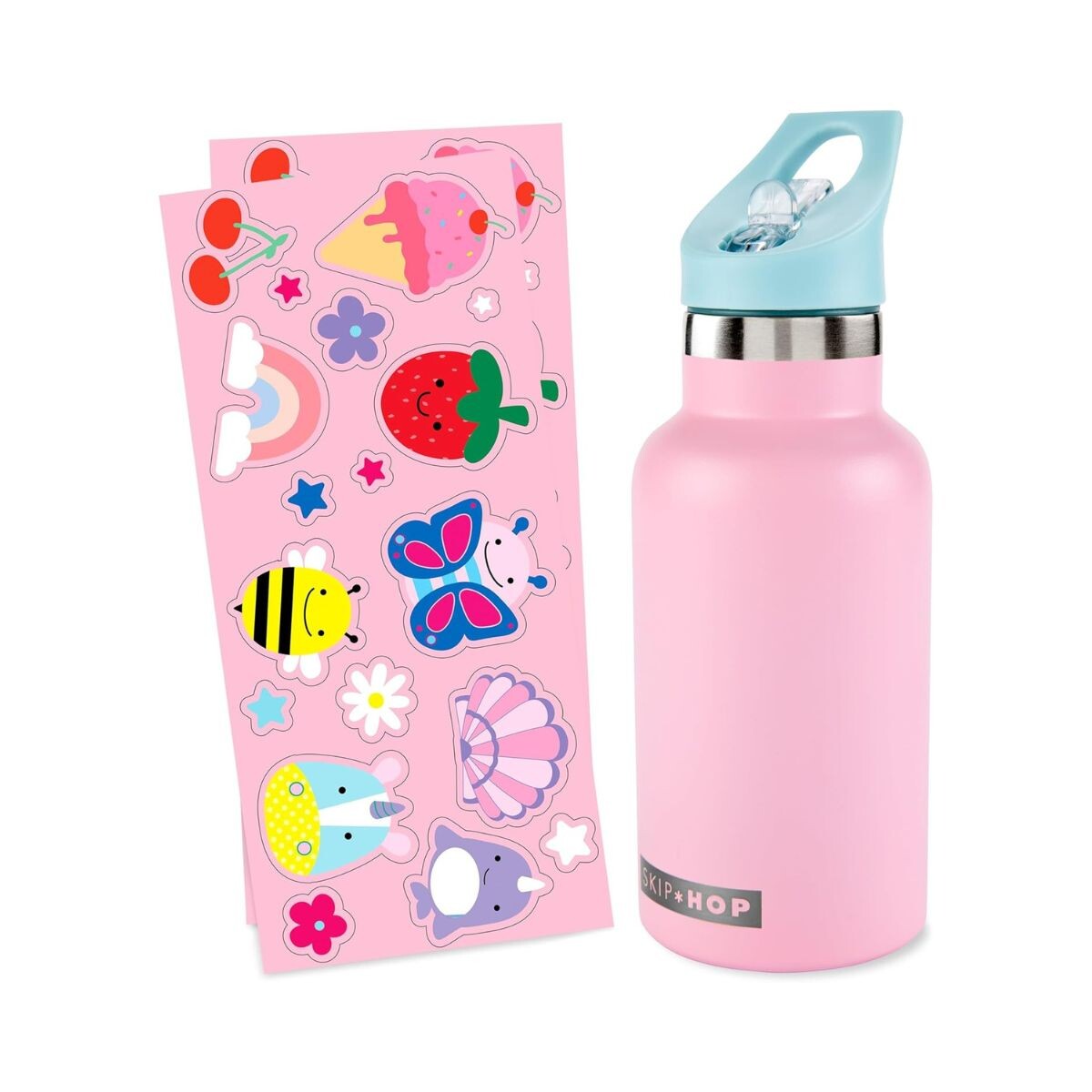 Botella infantil de acero inoxidable con stickers - Rosa 