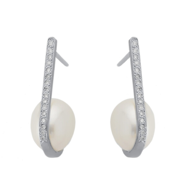 Caravanas Talia de oro blanco 18k. brillantes y perla de cultivo Caravanas Talia de oro blanco 18k. brillantes y perla de cultivo