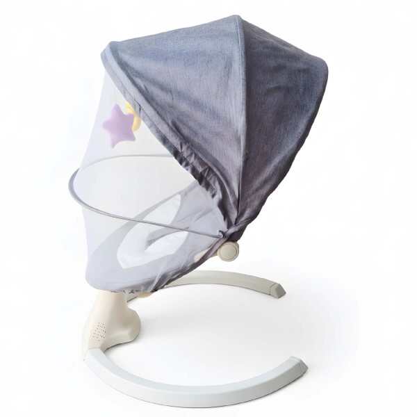 Silla Mecedora Bebé 5 Niveles Control Bluetooth Tul Mesita Gris
