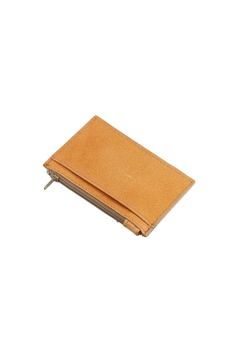 Porta Tarjetas de Cuero Genuino con Cremallera Tostado