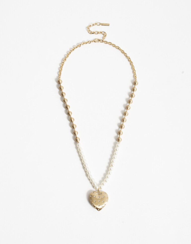 Collares Largos Perlas Collar Largo Con Corazón Brushed - Dorado