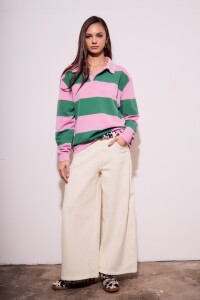 Sweater Polo Rayado Rosa