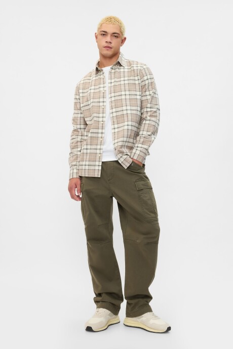 Camisa Standard Oxford Hombre Taupe White Plaid