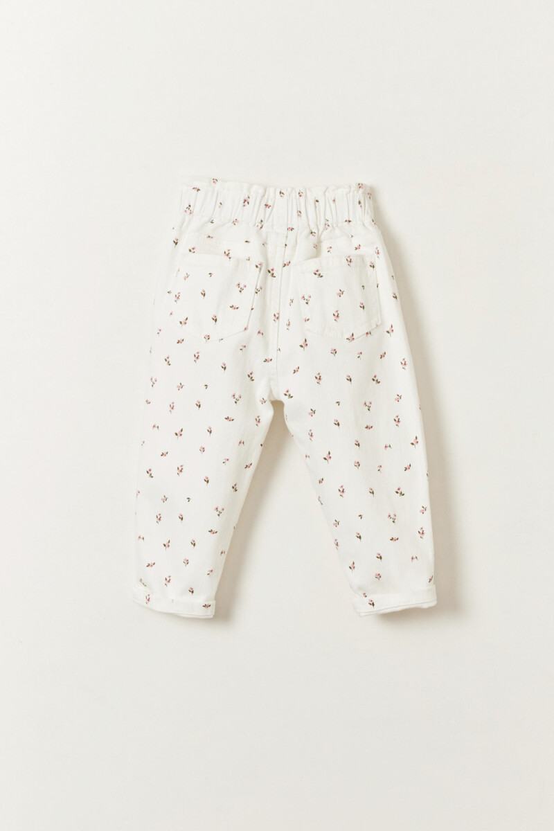 Pantalón jean paper bag Estampado Flores Crudo