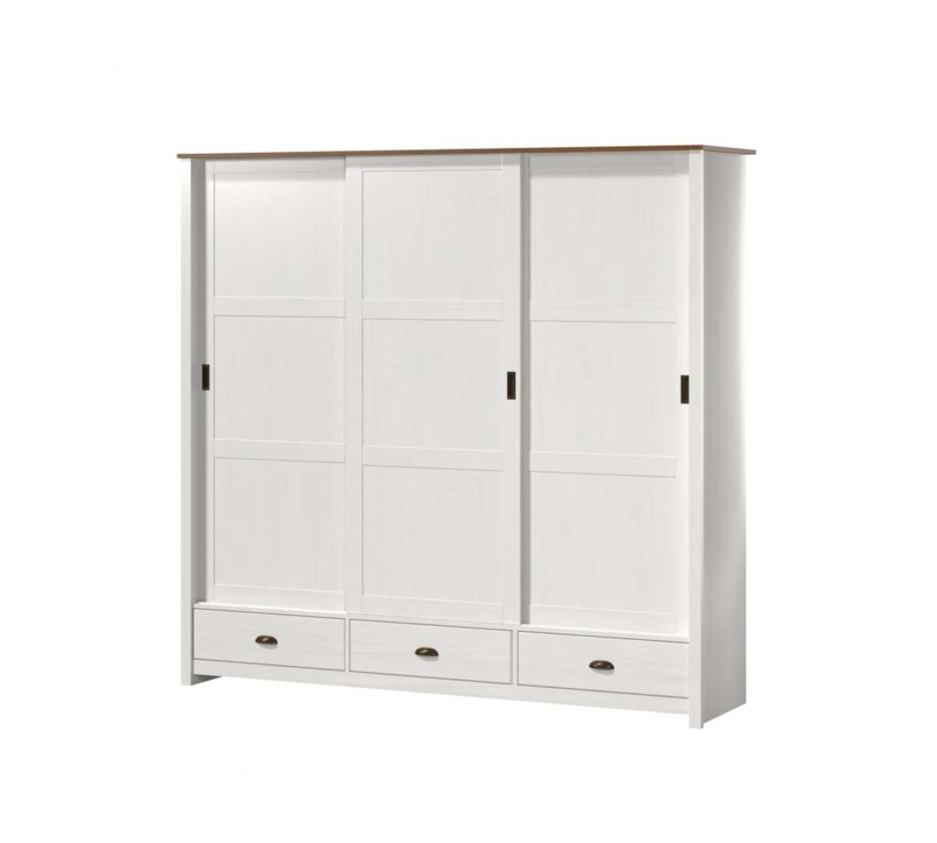 Ropero 3 puertas corredizas 3 cajones Madera maciza - Blanco 