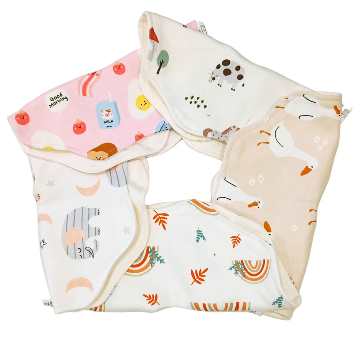 Set De Baberos Bebé Algodón X5pcs Diseños Surtidos - Blanco/Color 