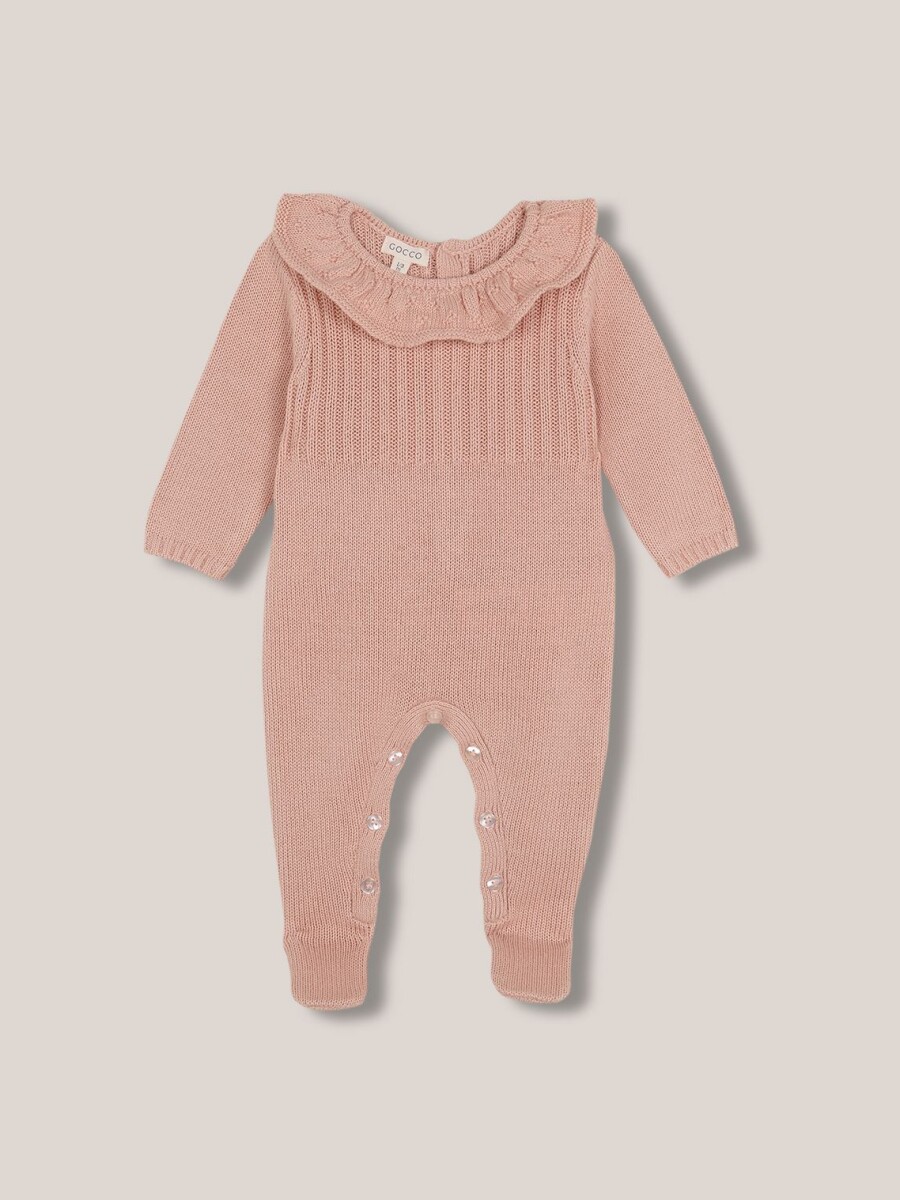 Pelele Con Cuello Volante Con Calados Rosa