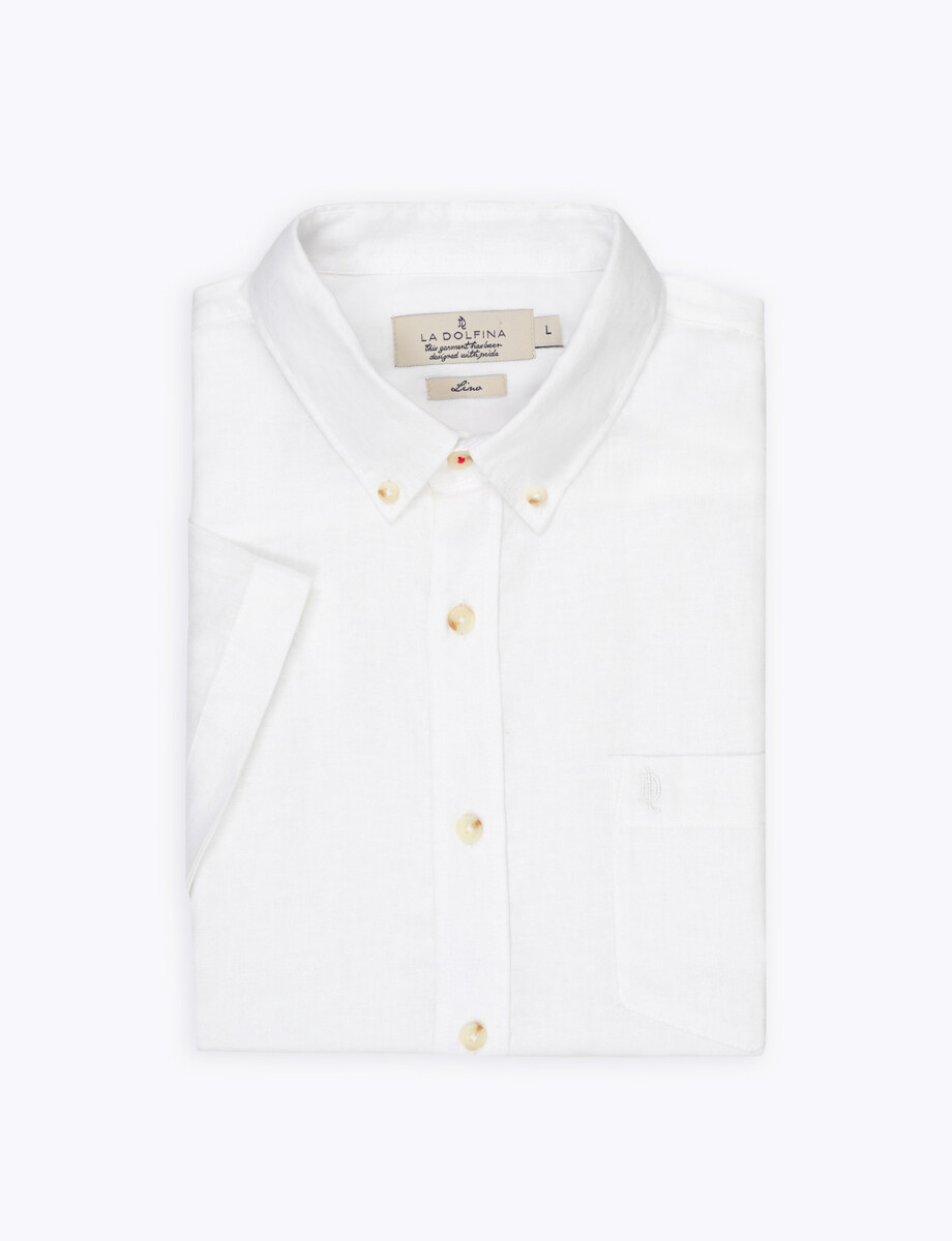 Camisa lino m/c lisa blanco
