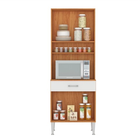 Mueble Alacena de Cocina Organizador para Microondas con Nicho y Cajón 168 x 60 cm - Cinamomo / Blanco Mueble Alacena de Cocina Organizador para Microondas con Nicho y Cajón 168 x 60 cm - Cinamomo / Blanco