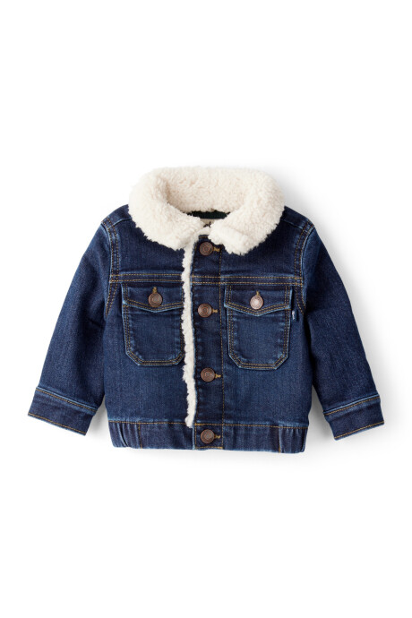 Campera jean con bordes en sherpa Sin color