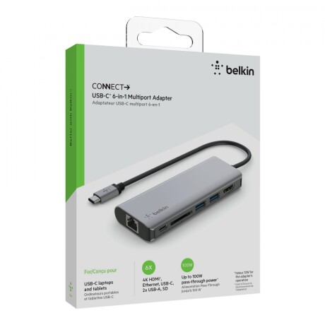 Belkin CONNECT USB-C 6-in-1 Multiport Adapter - Estación de conexión - USB-C - HDMI - 1GbE Belkin CONNECT USB-C 6-in-1 Multiport Adapter - Estación de conexión - USB-C - HDMI - 1GbE