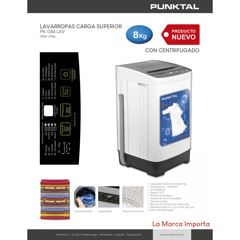 Lavarropas Lavadora de carga superior 8 Kg 700W Lavarropas Lavadora de carga superior 8 Kg 700W