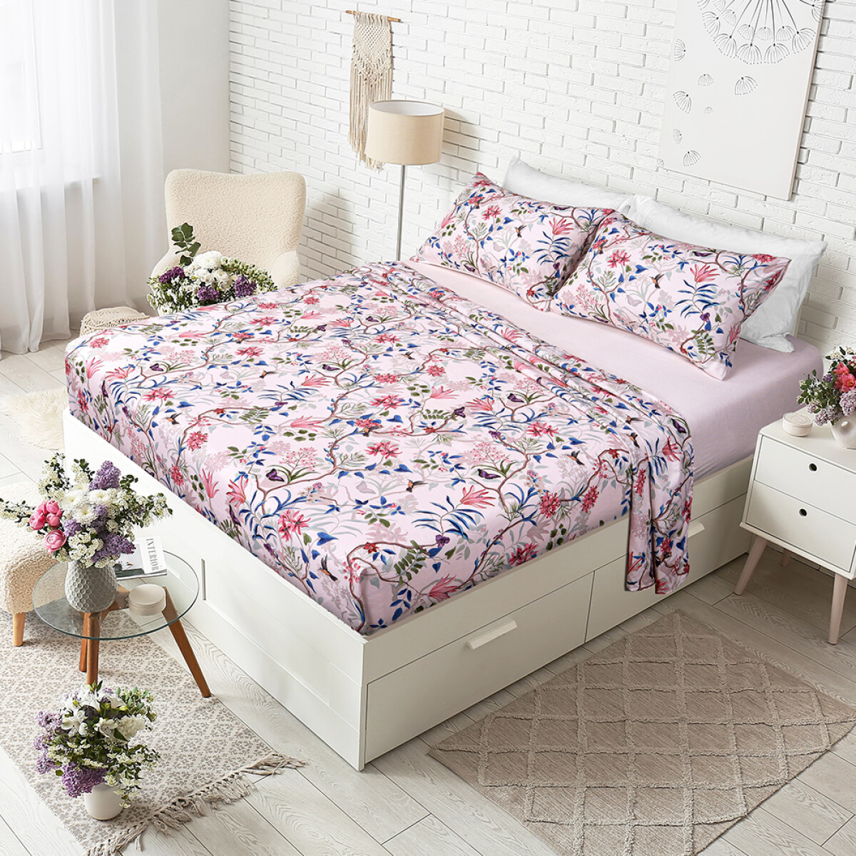 JUEGO DE SÁBANAS LANCASTER DIGITAL PRINT FLOWERS - QUEEN 