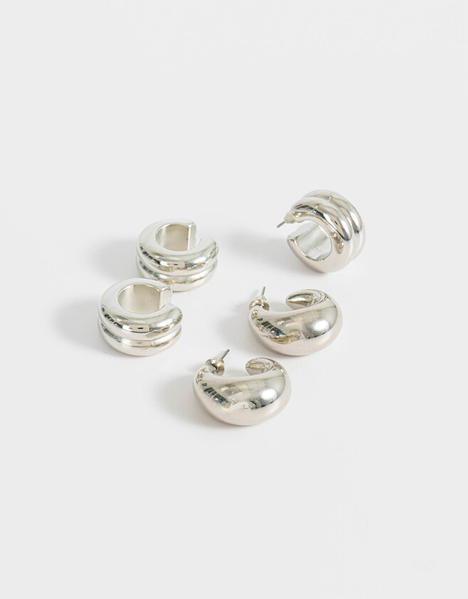 Bijou Cuff De metal Set De Aros Chunky - Plateado