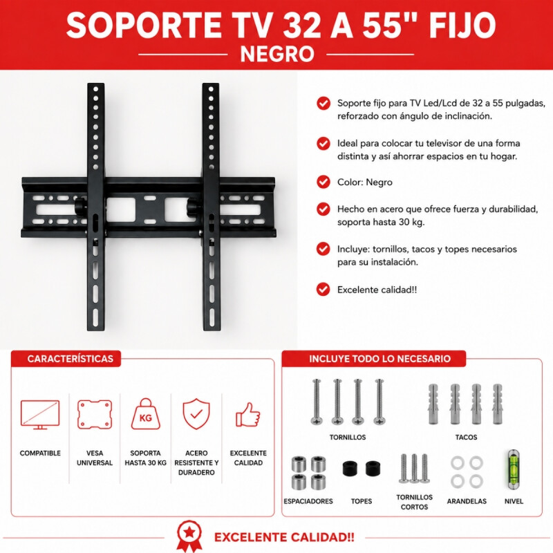Soporte TV 32 a 55″ fijo NEGRO