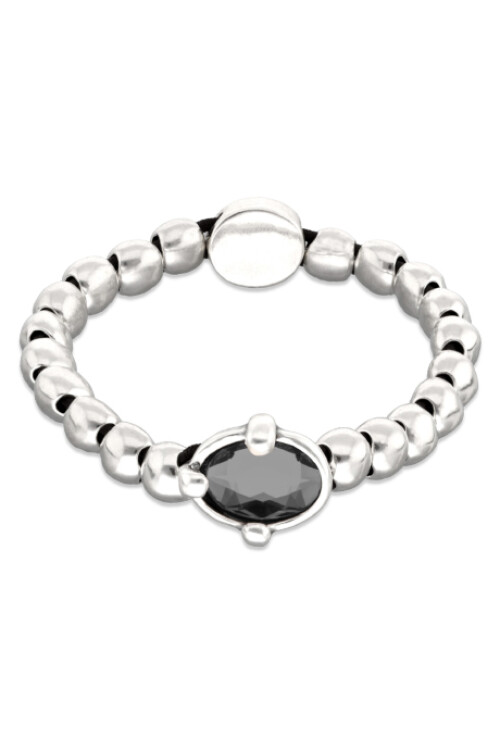 PULSERA DE BOLAS BAÑADAS EN PLATA CON UN CRISTAL FACETADO GRISÁCEO E HILO ELÁSTICO Pulsera