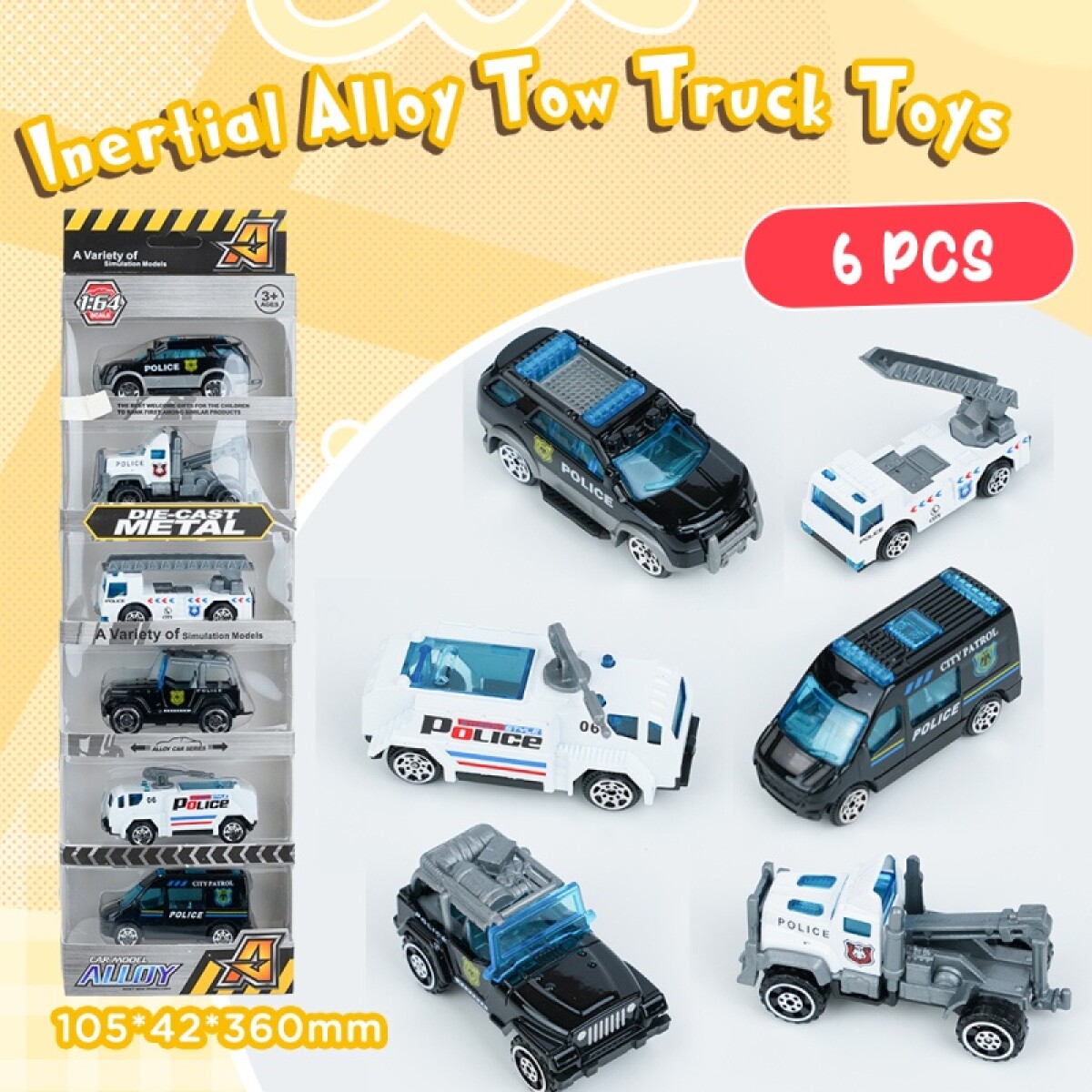 Set 6 Camioncitos De Policia De Juguete - Pull Back 