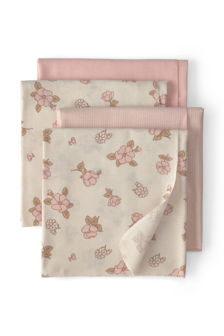 Pack cuatro mantas recibidoras de algodón, rosadas, diseño floral Sin color