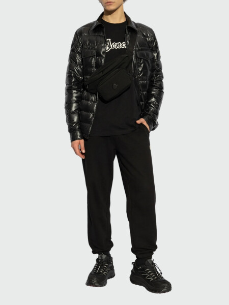 Moncler - Camiseta de Algodón con Logotipo Universitario Bordado Negro