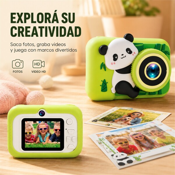 Cámara de Fotos Digital Infantil Panda Recargable VERDE