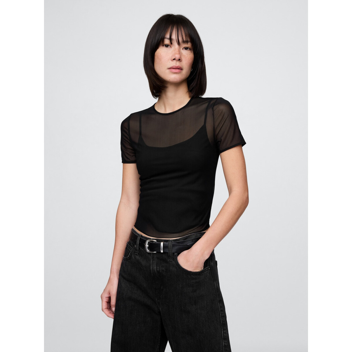 SS MESH CREW TEE - BLACK 