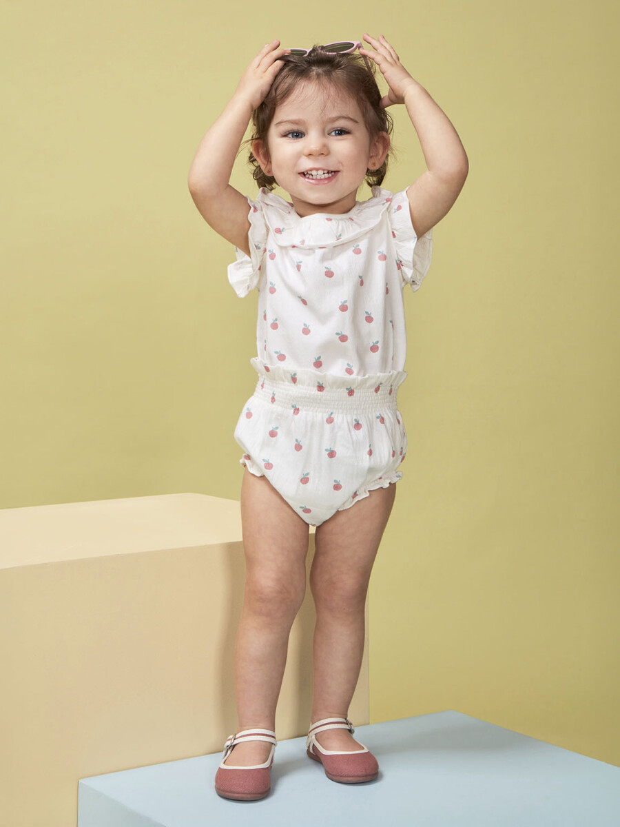 Pantalon Bombacho Estampado Blanco