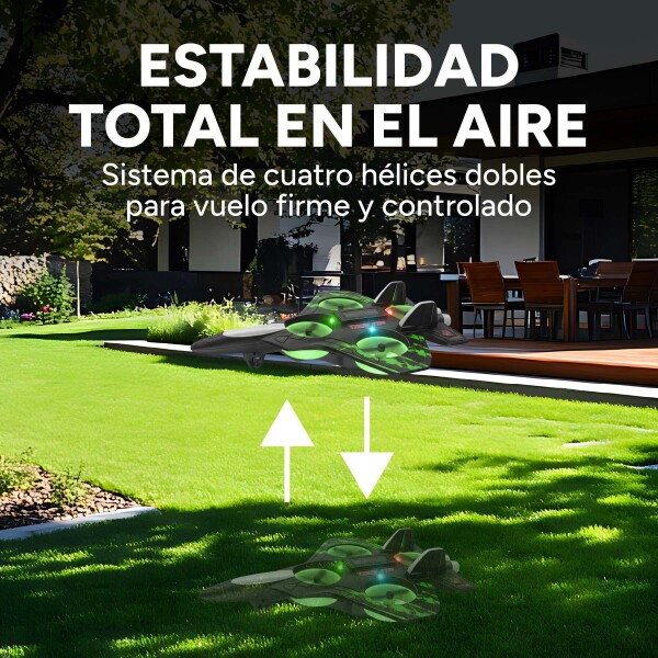 Avión Drone Jet Control Remoto 360° Recargable Espuma 2 Bats Color Verde