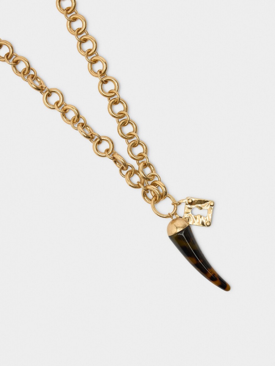 Collar Largo Con Colgante Efecto Carey marron