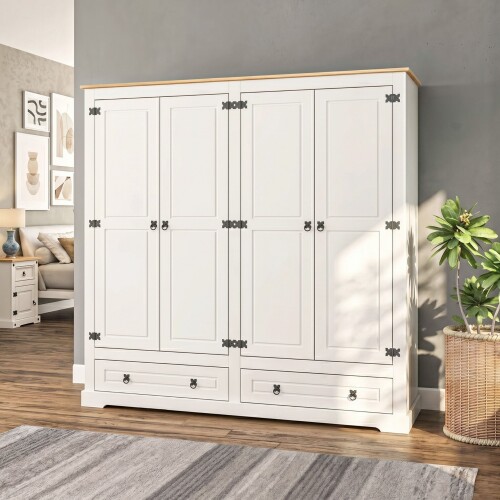 Ropero 4 puertas 2 Cajones Madera - Linea mexicana Blanco