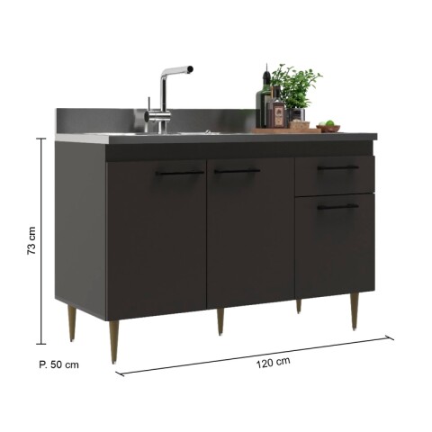 Bajo Mesada Color Volcano + Pileta Central Tramontina Acero Bajo Mesada Color Volcano + Pileta Central Tramontina Acero