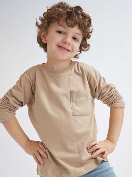Remera manga larga bolsillo Beige