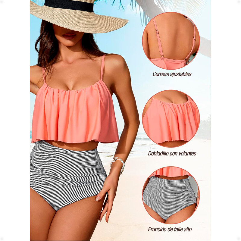 Malla Bikini de Dos Piezas De Tiro Alto Rosa