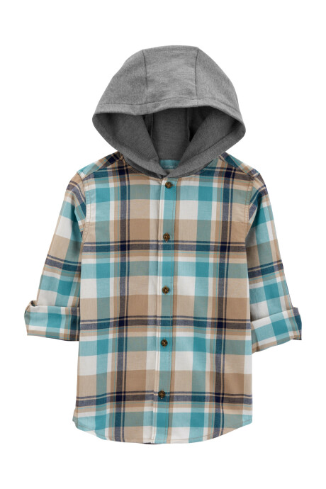 Camisa de sarga, con capucha, diseño a cuadros Sin color
