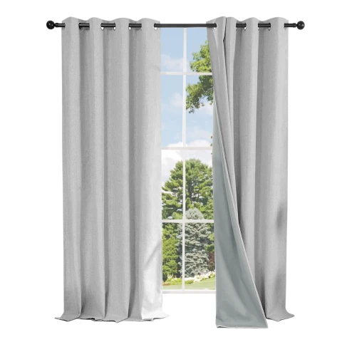 Cortina Blackout 100% Engomada Termica Set 2 Paños Tipo Lino Variante Color Gris Claro