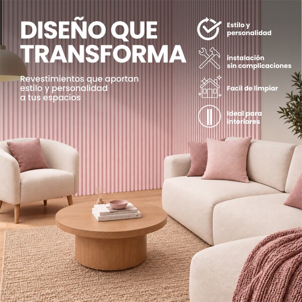 Pack x10 Wpc Simil Madera Wall Panel Lambrin 2.90x16.7 Rosa 1