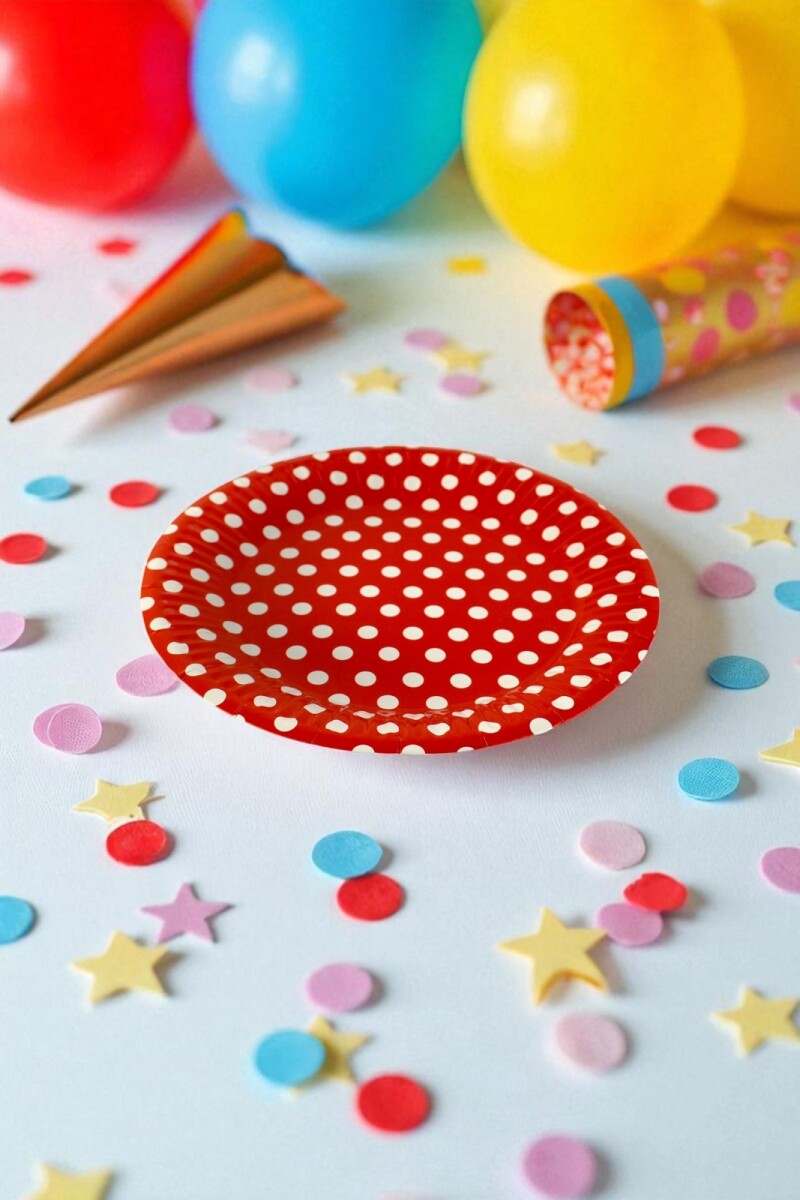 Plato 18 cm. diametro paquete x 10 - ROJO LUNARES 
