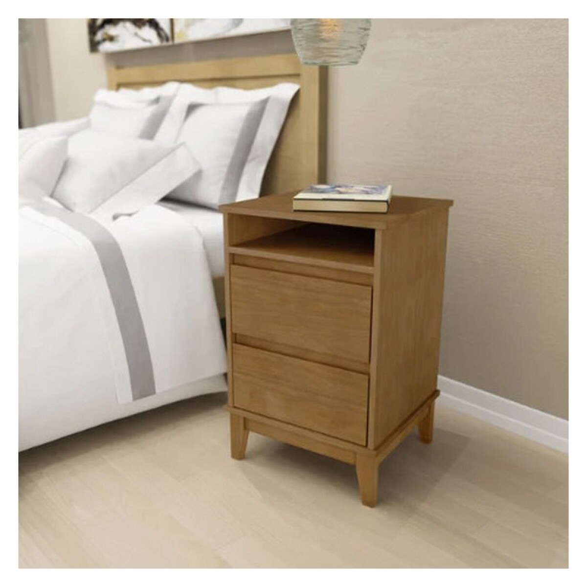 MESA DE LUZ FINESTRA CON NICHO, 2 CAJONES. PRATA OFF WHITE FREIJO 