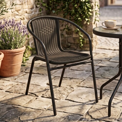 Silla Símil Rattan y acero clásica Negro
