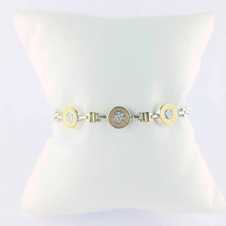 Pulsera de plata 925 con 3 circonias centrales y double en oro 18 ktes. Pulsera de plata 925 con 3 circonias centrales y double en oro 18 ktes.