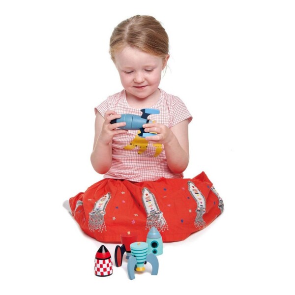 Tender Leaf Toys Set De 3 Cohetes De Madera De 21 Piezas, Juguete Creativo Y Sostenible Para Niños, Tamaño 7.2x6.5x13.3 Cm