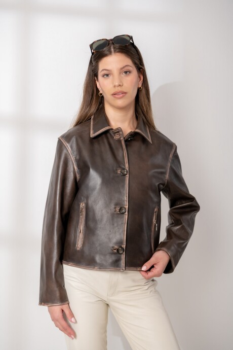 Chaqueta de cuero Luz Choco gastado