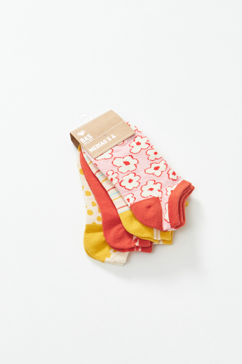 Pack x4 medias soquete Rojo Y Amarillo