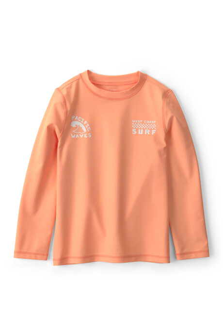 Remera de baño manga larga con protección UPF 50+, anaranjada, estampa surf Sin color