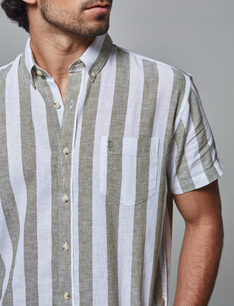 Camisa lino m/c rayada oliva