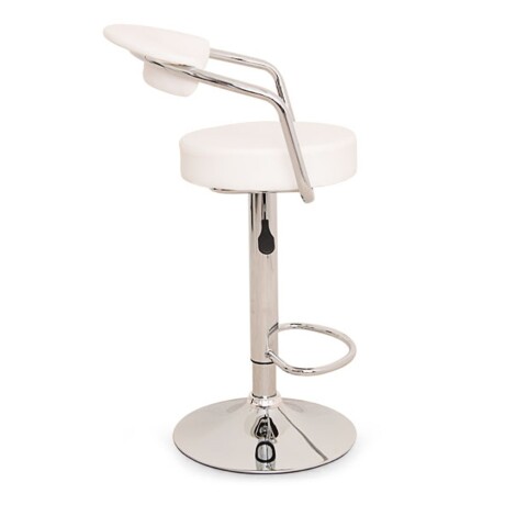 Silla Taburete Alto Regulable c/ Respaldo Giratoria Cromada Blanco