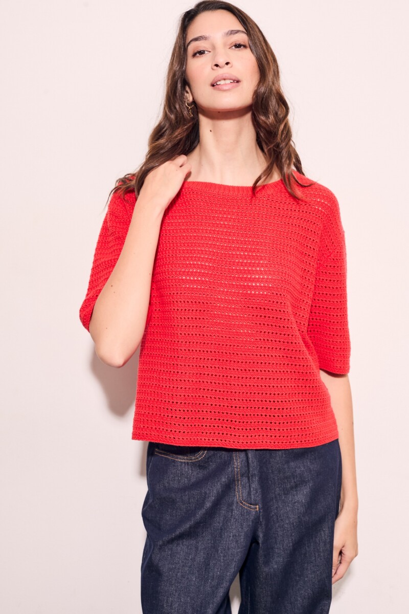Sweater Texturado Algodon Rojo